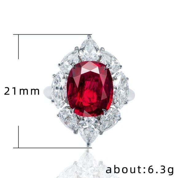 💝 Noble Shiny Flower Ruby Oval Zircon Luxury Rings for Women, PD627 - Picture 6 of 6